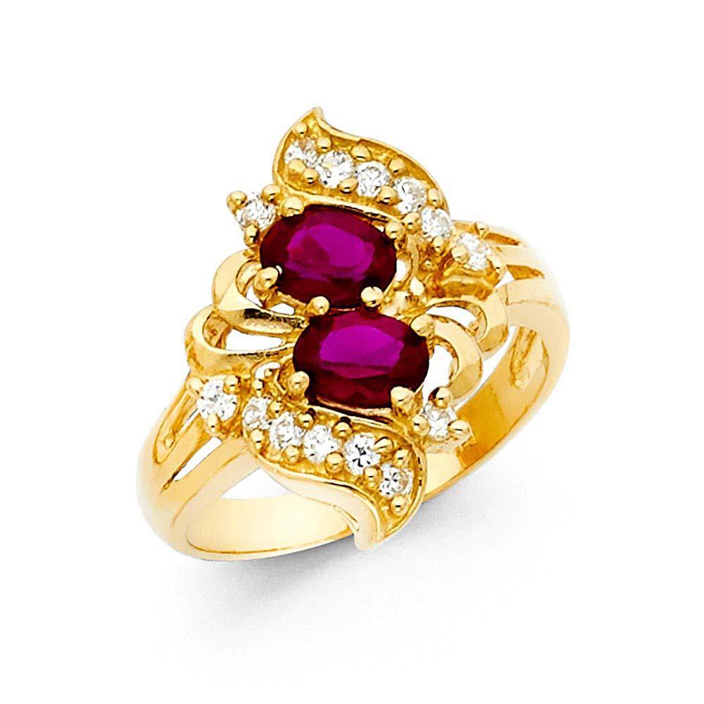 14K Yellow Gold Two Ruby CZ Ring
