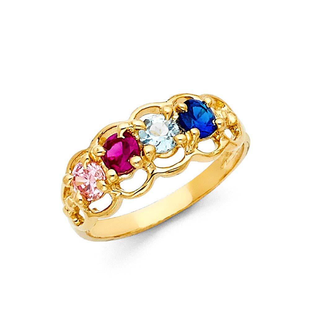 14K Yellow Gold Multi Color CZ Embedded Ring