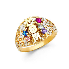 14K Two Tone Multi Color CZ Mom Ring