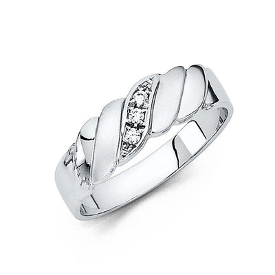 14K White Gold 6mm CZ Wedding Trio Mens Band Sets