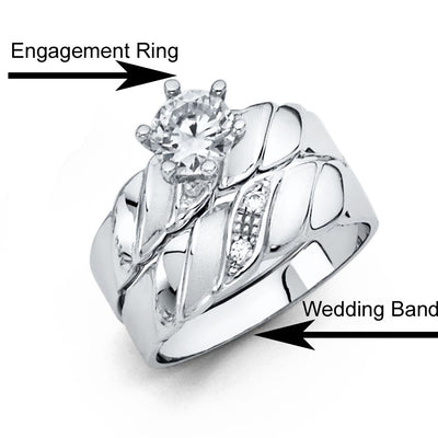 14K White Gold 4mm CZ Wedding Trio Ladies Wedding Band Sets