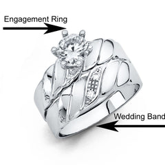 14K White Gold 4mm CZ Wedding Trio Ladies Wedding Band Sets