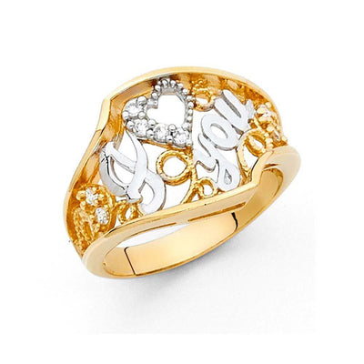 14K Tri Color 13mm Assorted I Love You Ring - silverdepot