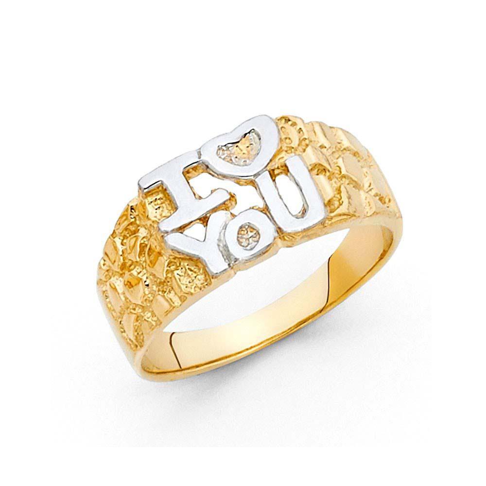 14K Two Tone 8mm Assorted I Love You Ring