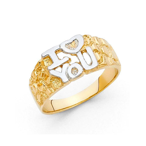 14K Two Tone 8mm Assorted I Love You Ring