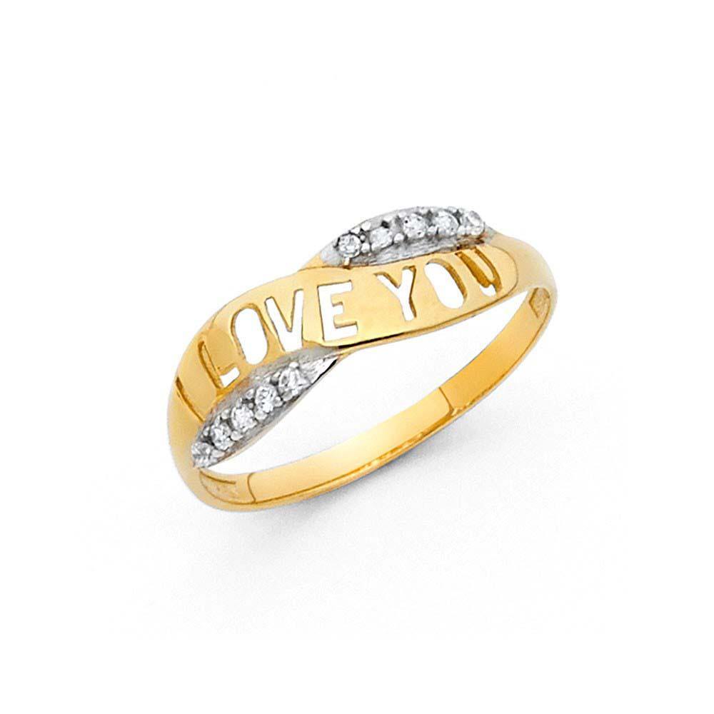 14K Yellow Gold 6mm Clear CZ Assorted I Love You Ring - silverdepot