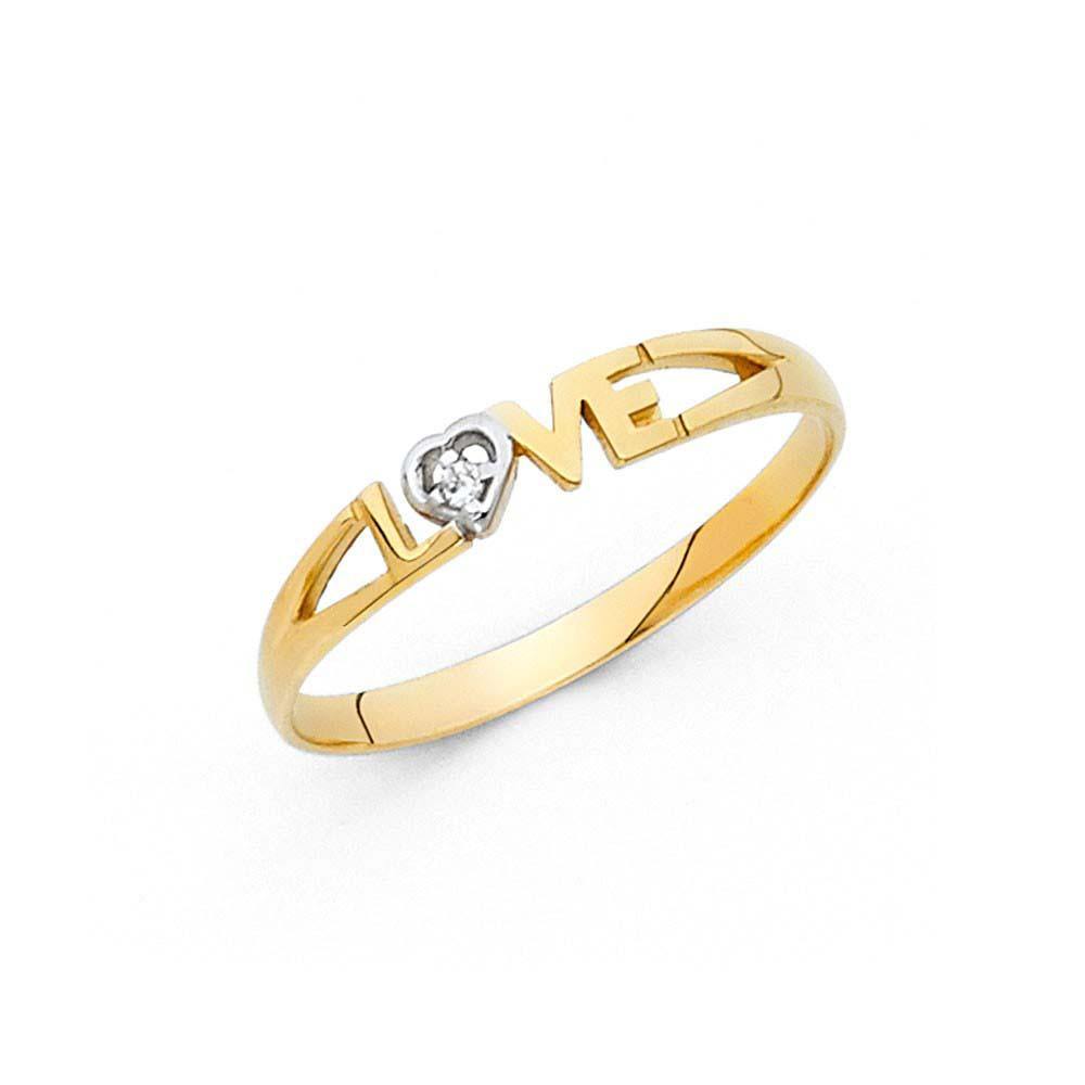 14K Two Tone 3mm Clear CZ Assorted I Love You Ring - silverdepot