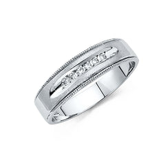 14K White Gold 6mm CZ Wedding Trio Mens Band Sets