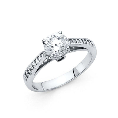14K White Gold 2.5mm Round CZ Engagement Ring