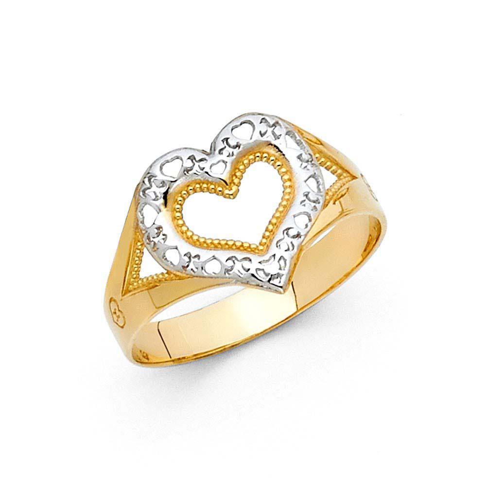 14K Two Tone 12mm Assorted Fancy Heart Ring - silverdepot