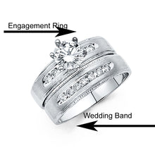 Load image into Gallery viewer, 14K White Gold 4mm CZ Wedding Trio Ladies Wedding Band Sets