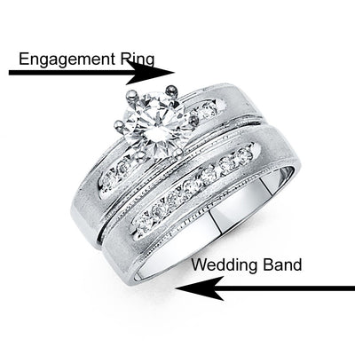 14K White Gold 4mm CZ Wedding Trio Ladies Wedding Band Sets