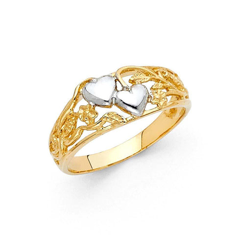 14K Two Tone 8mm Assorted Fancy Heart Ring