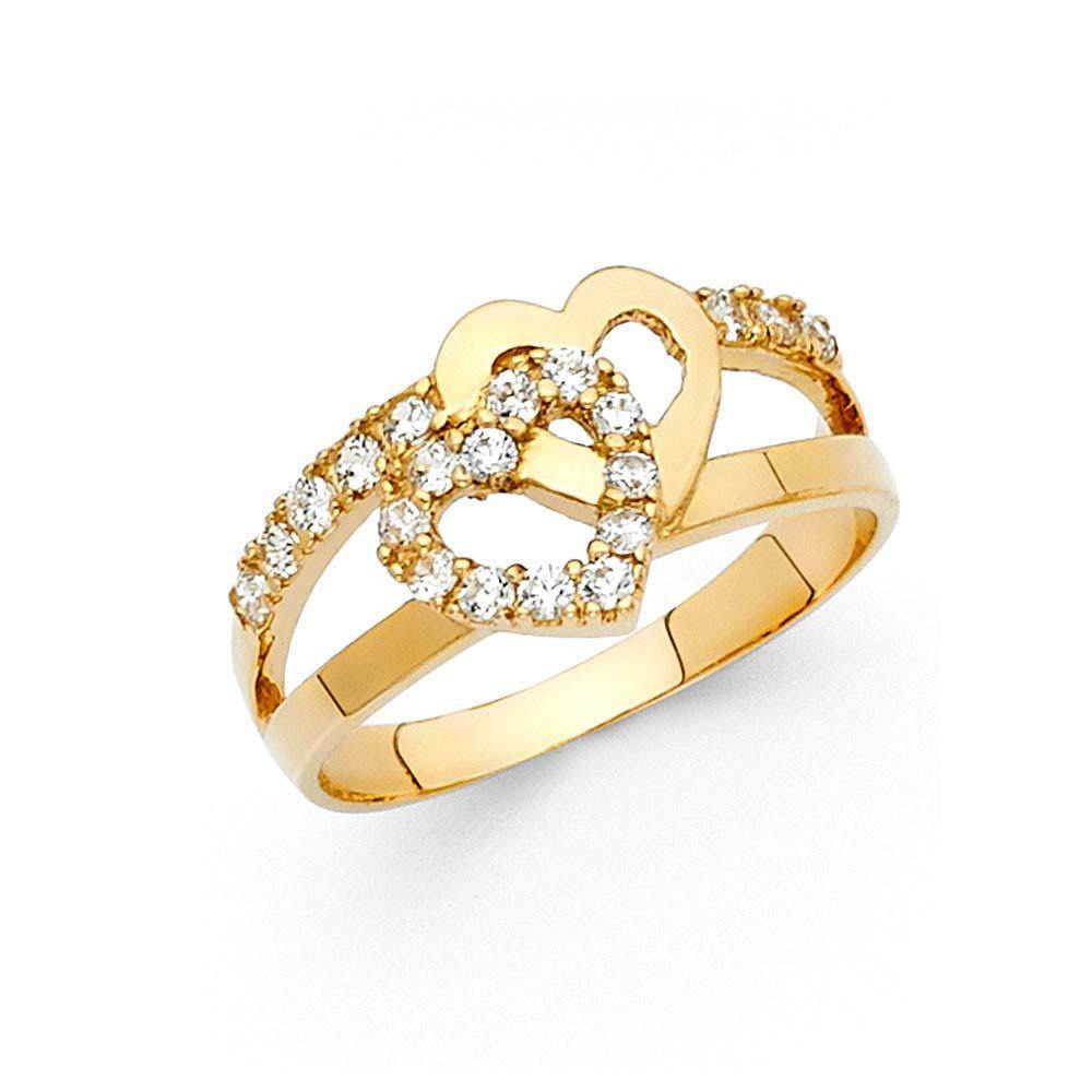 14K Yellow Gold 10mm Clear CZ Fancy Heart Ring - silverdepot