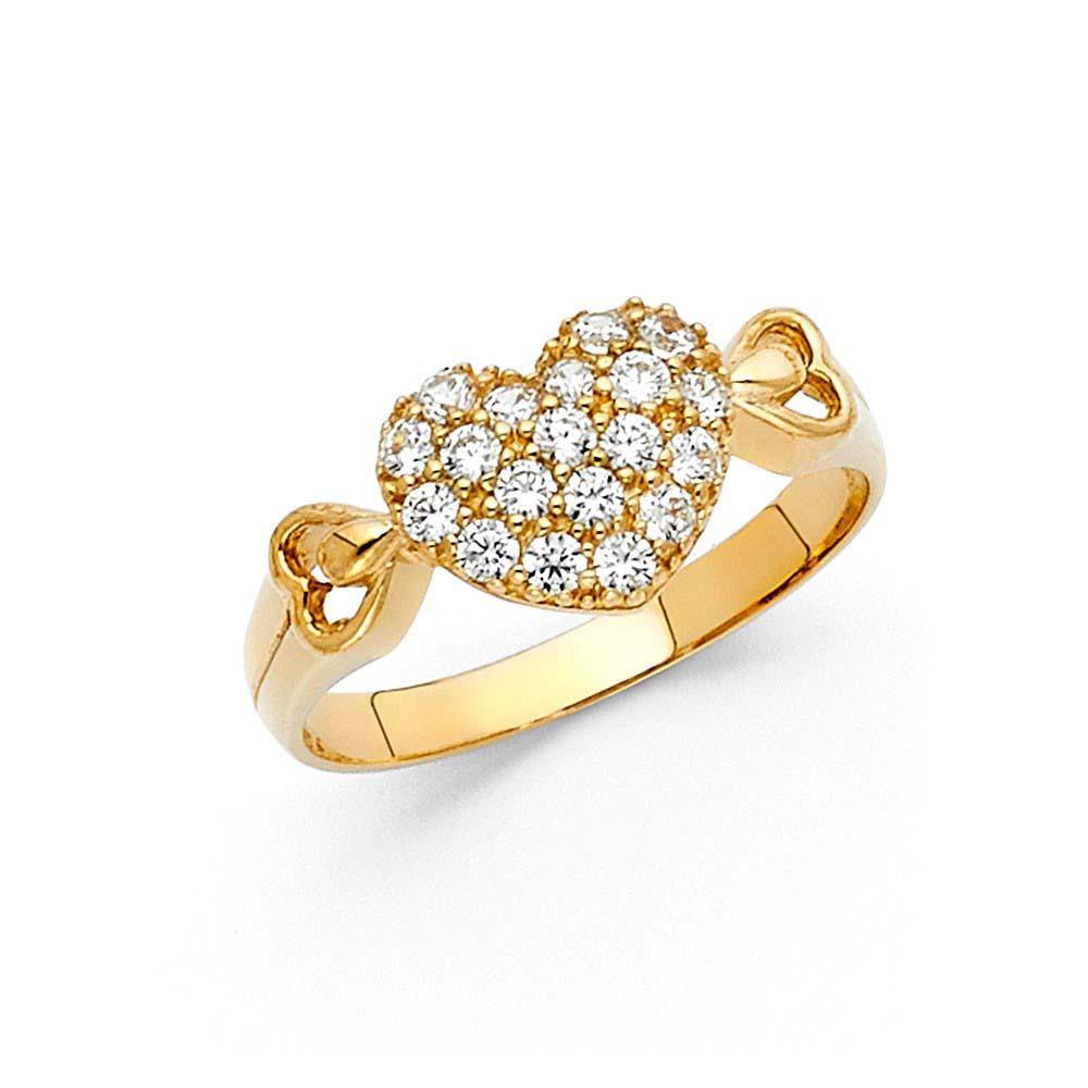 14K Yellow Gold 9mm Clear CZ Fancy Heart Ring - silverdepot