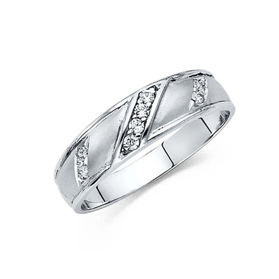 14K White Gold 6mm CZ Wedding Trio Mens Band Sets