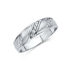 14K White Gold 6mm CZ Wedding Trio Mens Band Sets