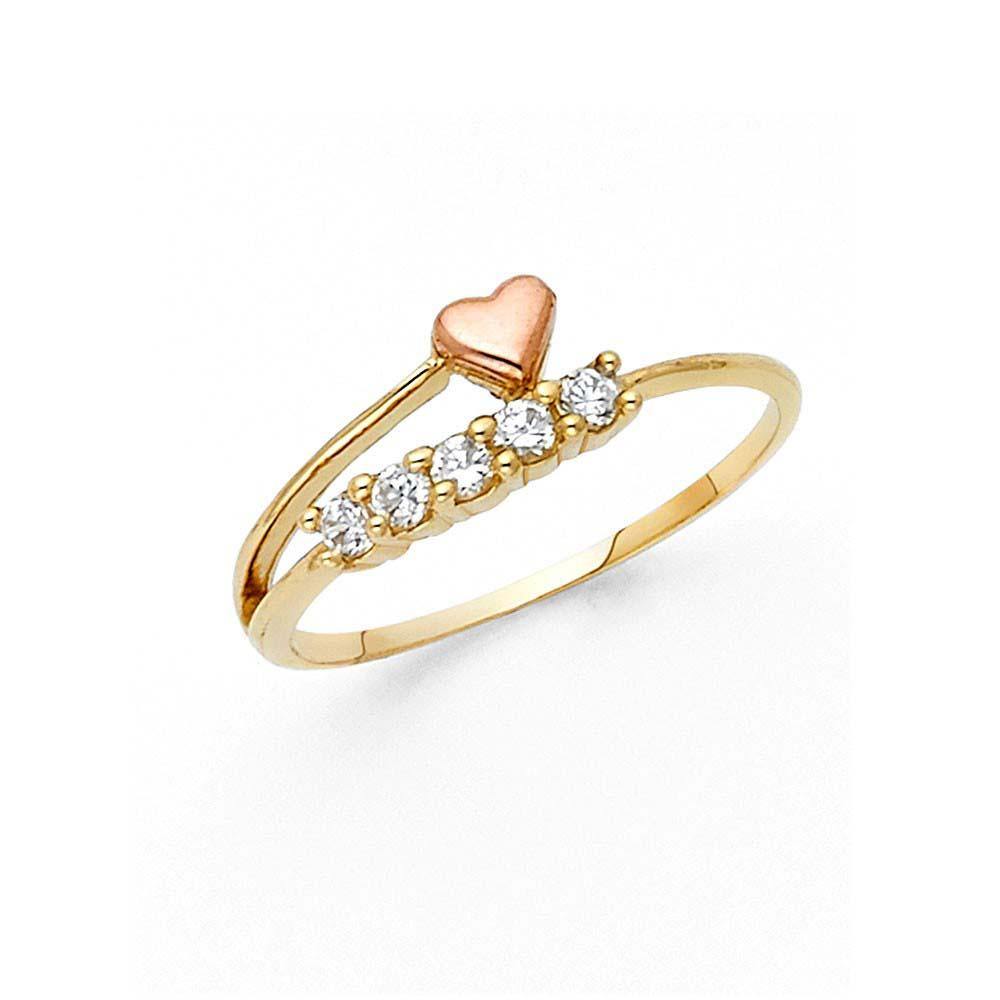 14K Two Tone 6mm Clear CZ Assorted Fancy Heart Ring - silverdepot