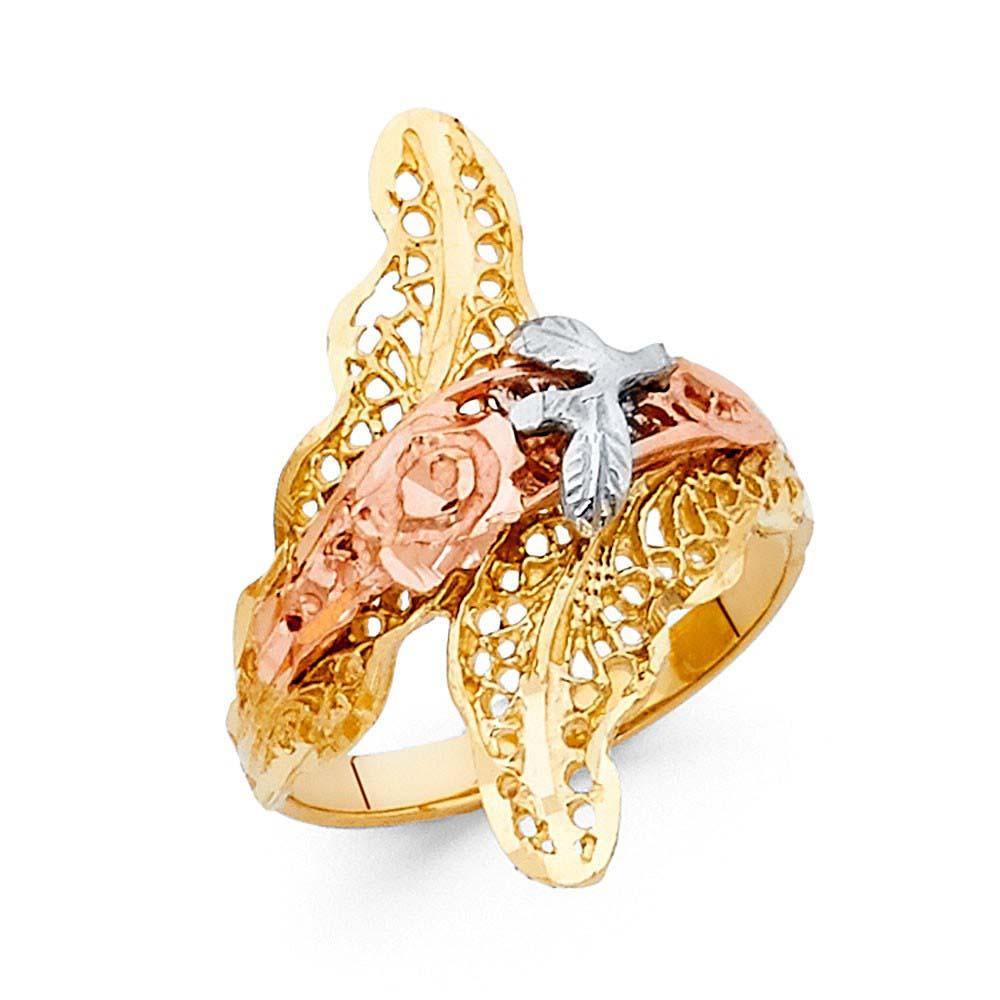 14K Tri Color 25mm Assorted Fancy Flower Ring