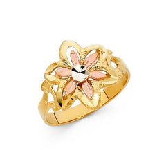 14K Tri Color 15mm Assorted Fancy Flower Ring