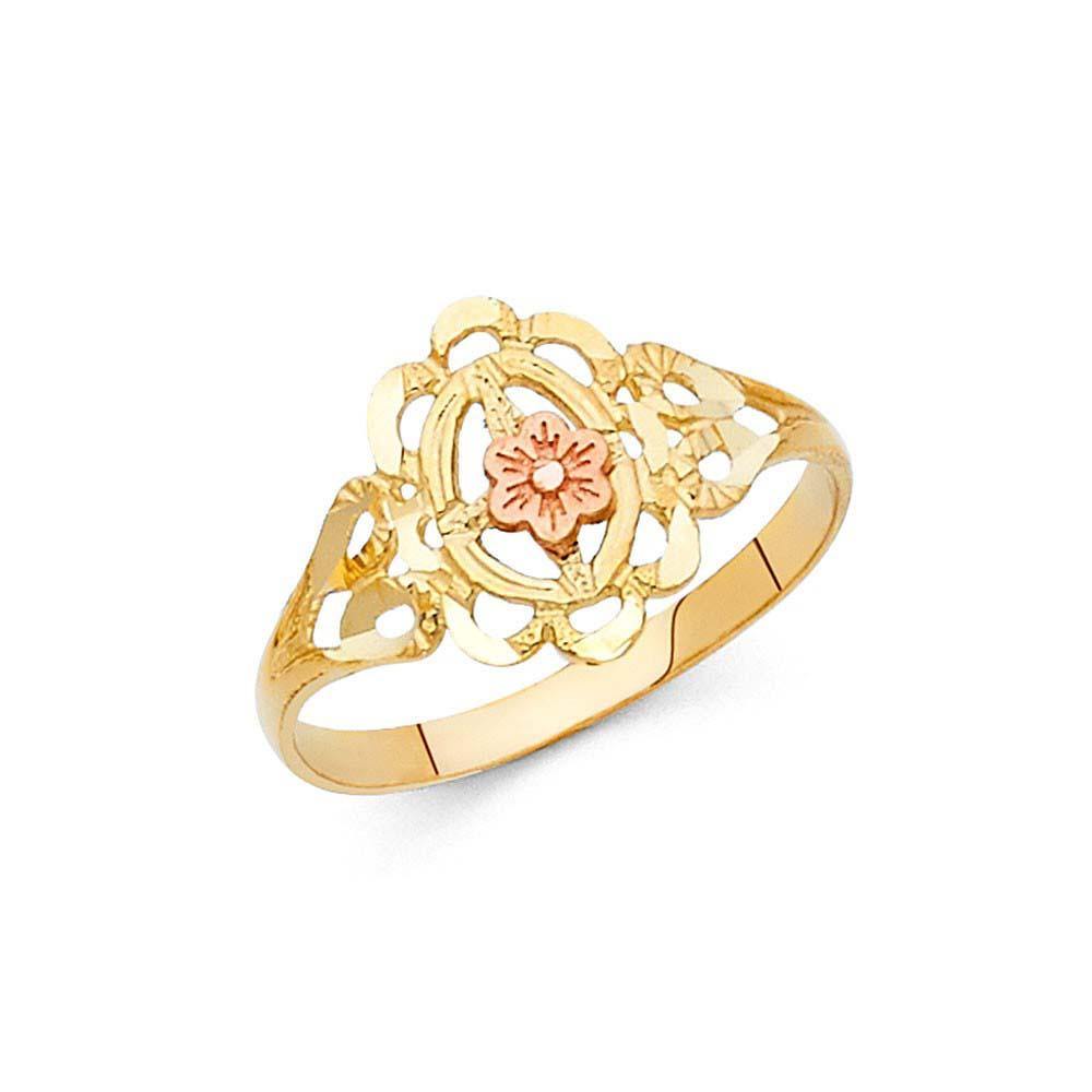 14K Tri Color 11mm Assorted Fancy Flower Ring