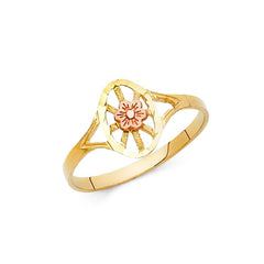 14K Tri Color 10mm Assorted Fancy Flower Ring