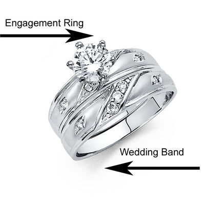 14K White Gold 4mm CZ Wedding Trio Ladies Wedding Band Sets