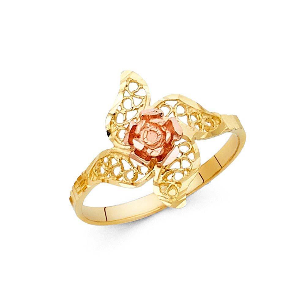 14K Tri Color 15mm Assorted Fancy Flower Ring