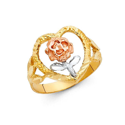 14K Tri Color 15mm Assorted Fancy Flower Ring - silverdepot
