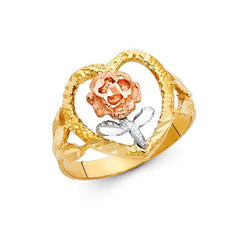14K Tri Color 15mm Assorted Fancy Flower Ring