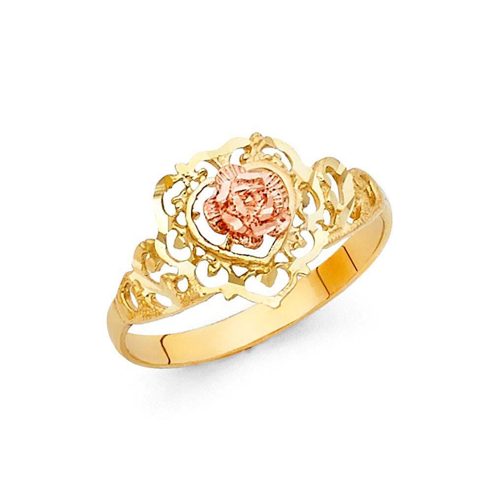 14K Two Tone 11mm Assorted Fancy Flower Ring - silverdepot