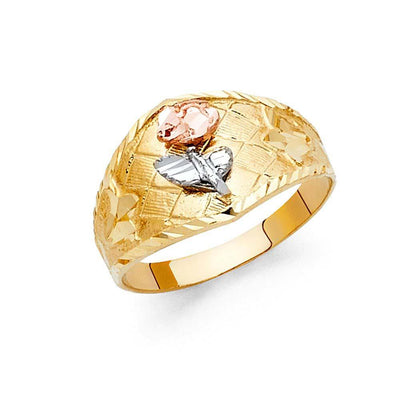 14K Tri Color 11mm Assorted Fancy Flower Ring - silverdepot