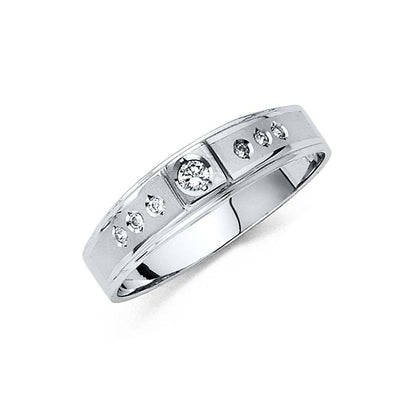 14K White Gold 4mm CZ Wedding Trio Mens Band Sets