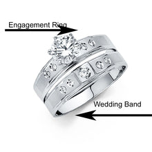 Load image into Gallery viewer, 14K White Gold 3mm CZ Wedding Trio Ladies Wedding Band Sets