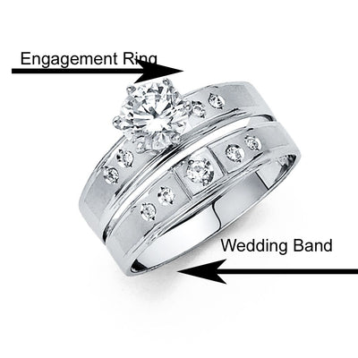 14K White Gold 3mm CZ Wedding Trio Ladies Wedding Band Sets