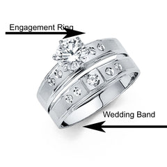 14K White Gold 3mm CZ Wedding Trio Ladies Wedding Band Sets