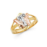 14K Tri Color 12mm Assorted Fancy Butterfly Ring