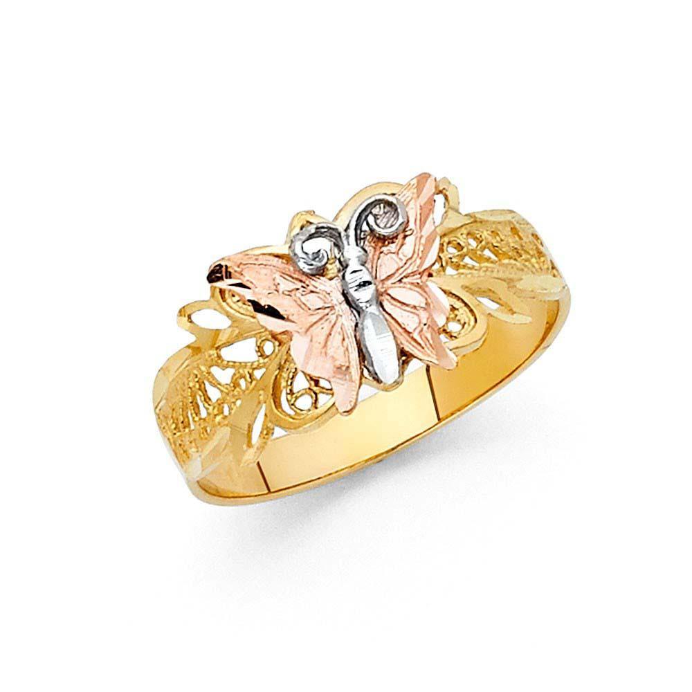 14K Two Tone 10mm Assorted Fancy Butterfly Ring - silverdepot