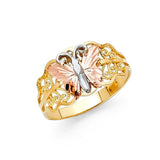 14K Tri Color 10mm Assorted Fancy Butterfly Ring