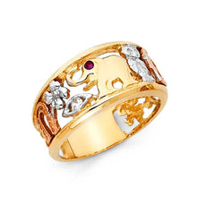 Load image into Gallery viewer, 14K Tri Color 10mm Pink CZ Lucky Ring - silverdepot