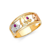 14K Two Tone 8mm Pink CZ Lucky Ring