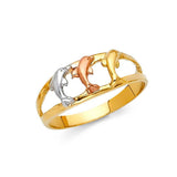 14K Tri Color 8mm Fancy Dolphin Ring