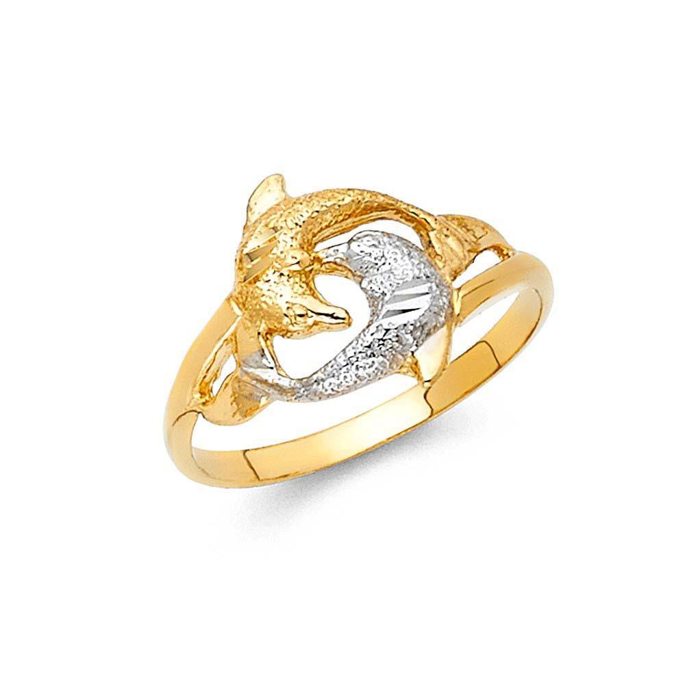 14K Two Tone 12mm Fancy Dolphin Ring - silverdepot