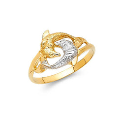 14K Two Tone 12mm Fancy Dolphin Ring