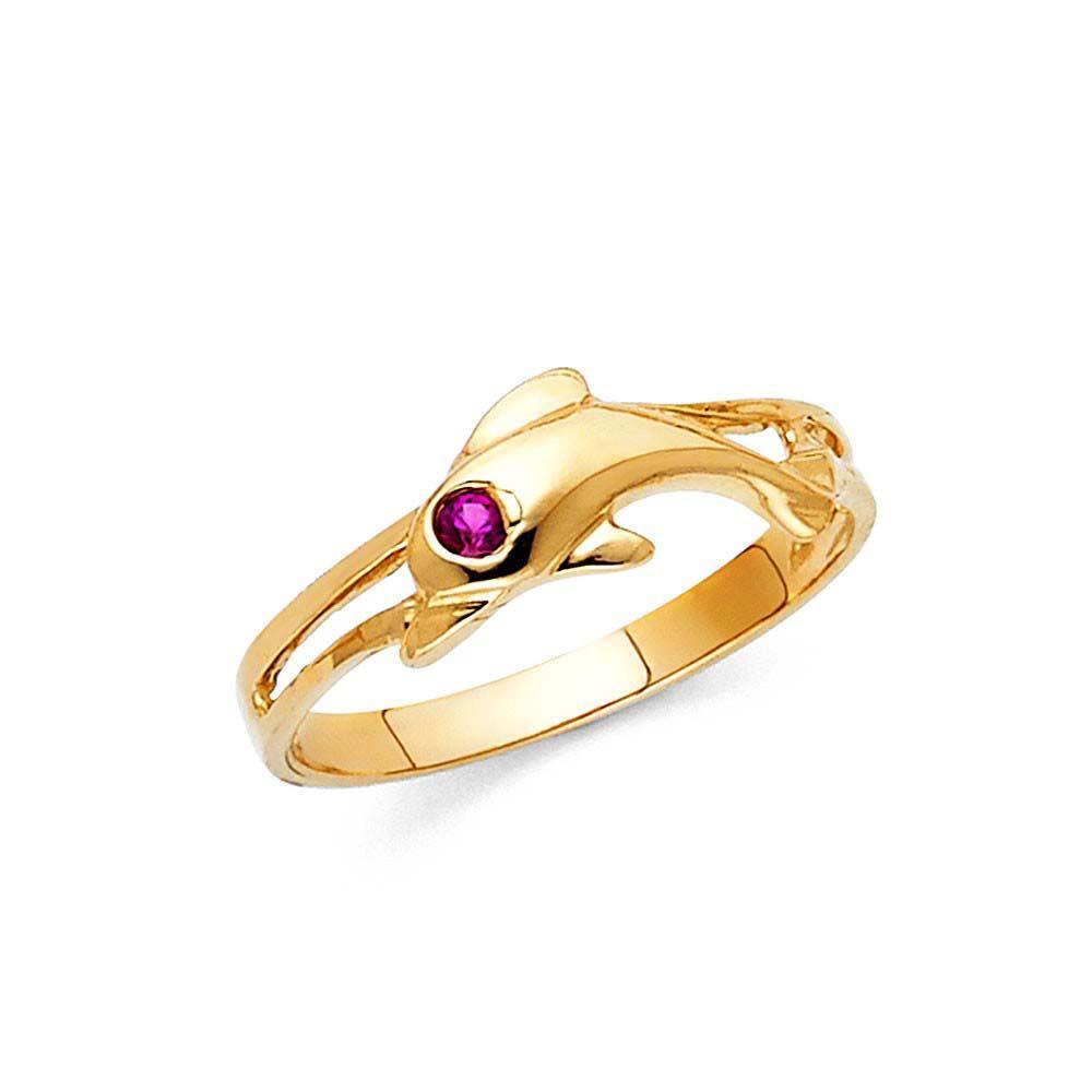 14K Yellow Gold 6mm Pink CZ Fancy Dolphin Ring - silverdepot