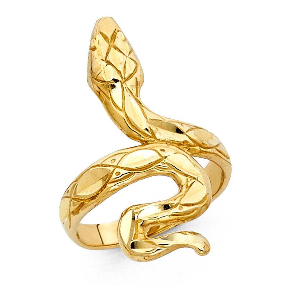 14K Yellow Gold 28mm Fancy Snake Ring - silverdepot