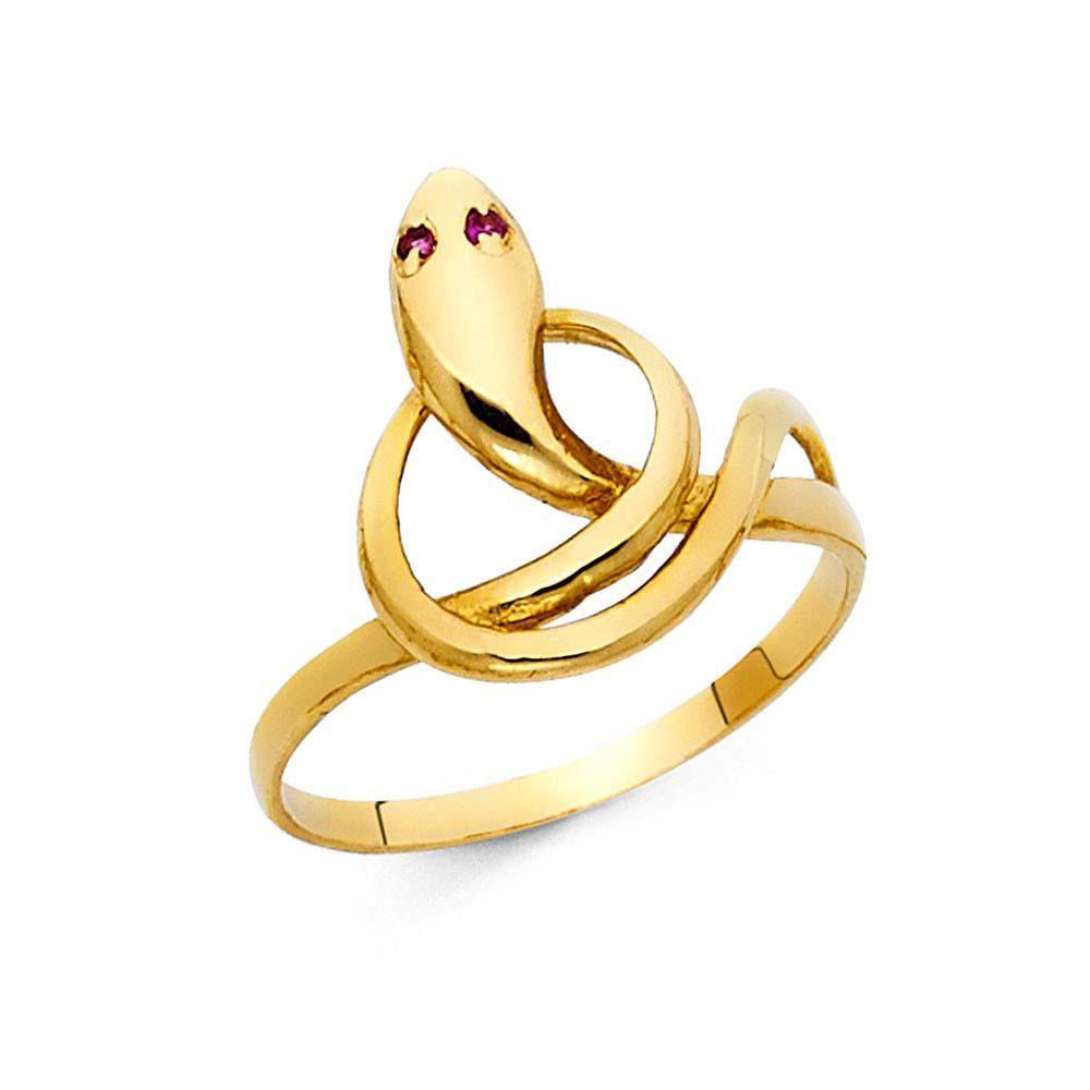 14K Yellow Gold 15mm Pink CZ Fancy Snake Ring - silverdepot