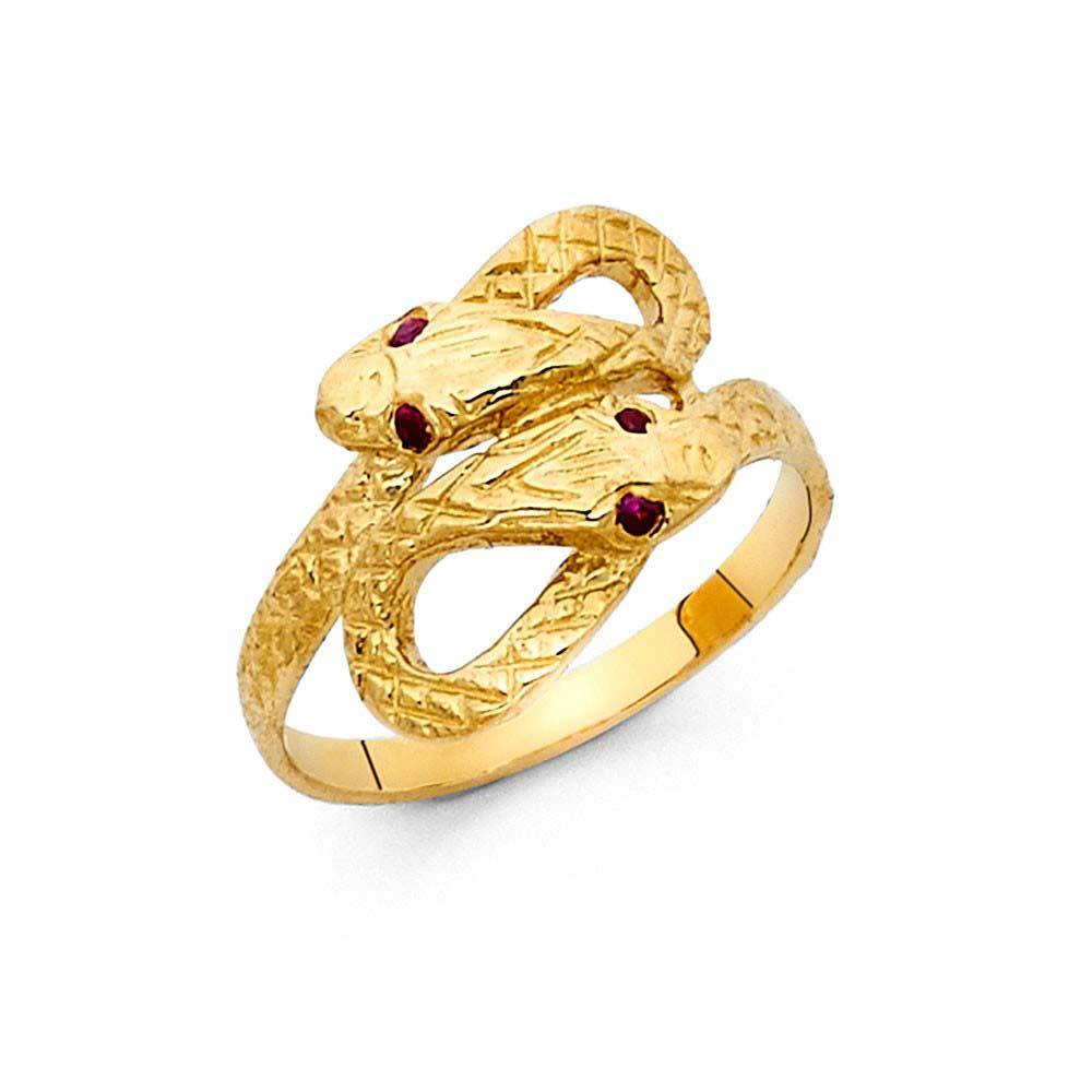 14K Yellow Gold 15mm Pink CZ Fancy Snake Ring - silverdepot