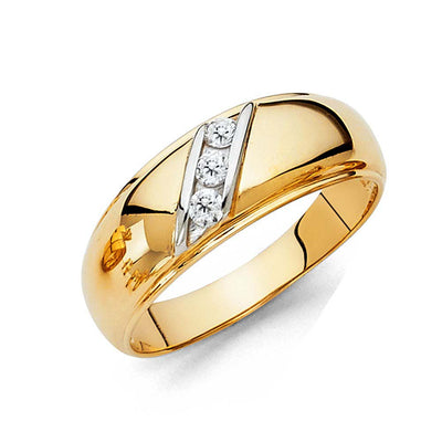 14K Yellow Gold Round 7mm CZ Men's Wedding Band