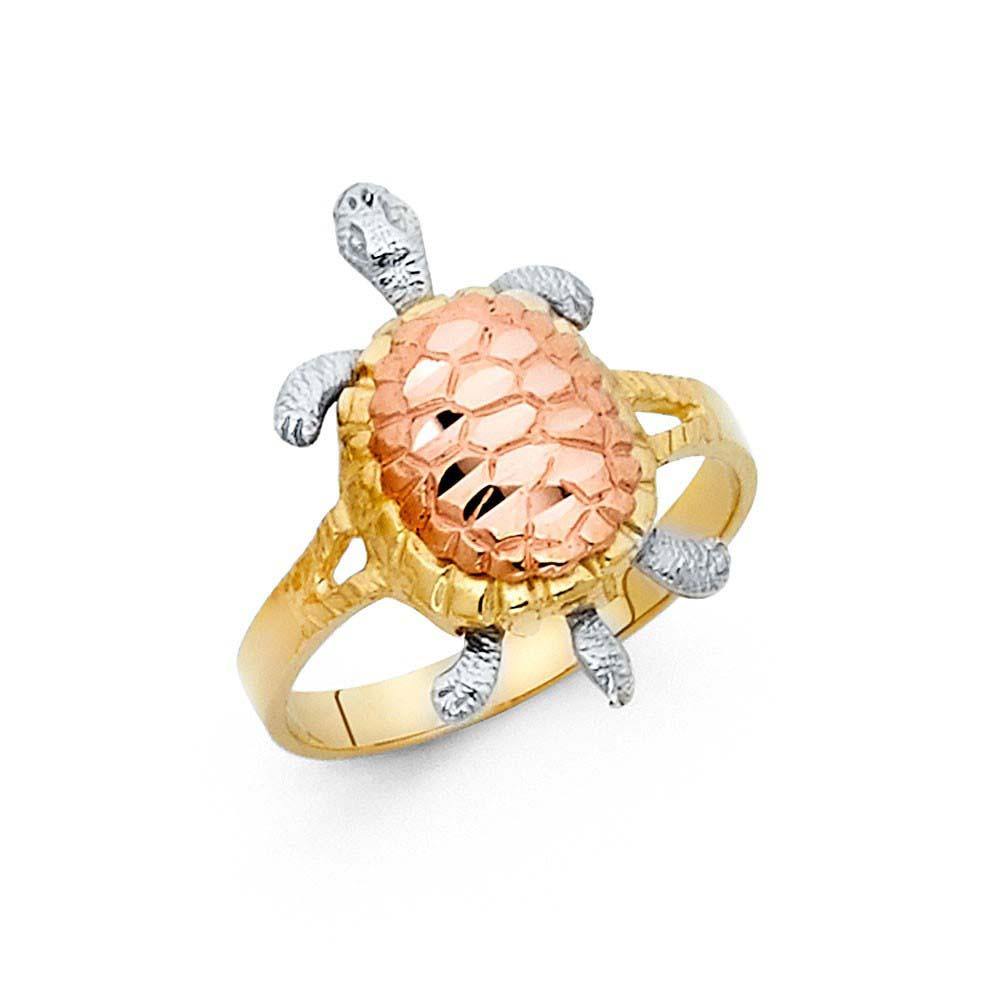 14K Two Tone 18mm Fancy Turtle Ring - silverdepot